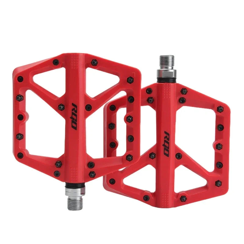 NEW RGO Bicycle Pedals MTB Nylon Platform Footrest Flat Mountain Bike Paddle Grip Pedal Bearings Footboards Cycling Foot Hold Bicycle Parts Accessories Sports Supplies