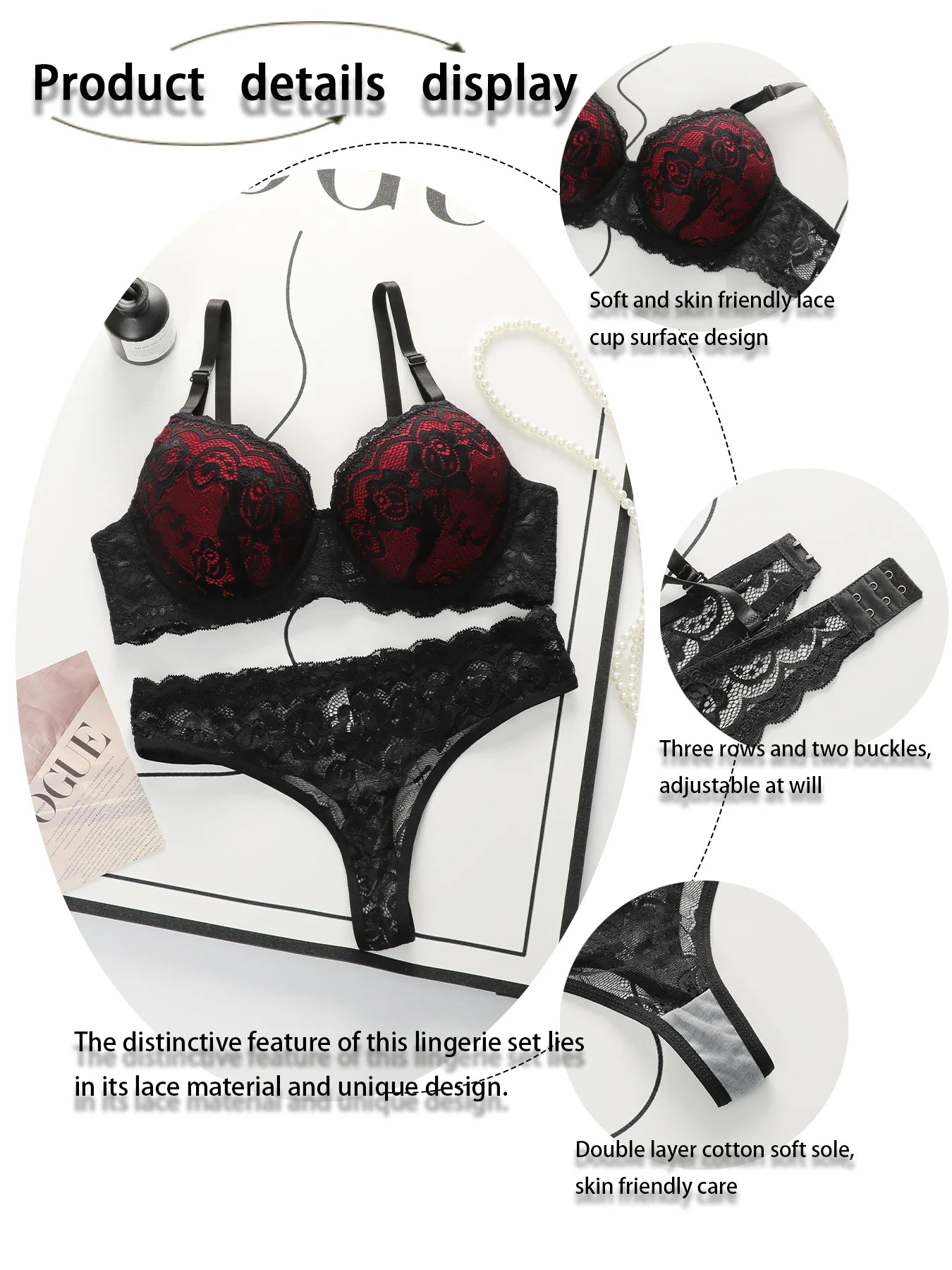 The Best-Selling Sexy Gathering Style Lace Flower Adjustable Shoulder Strap Two-piece Set For Women's Underwear A3129