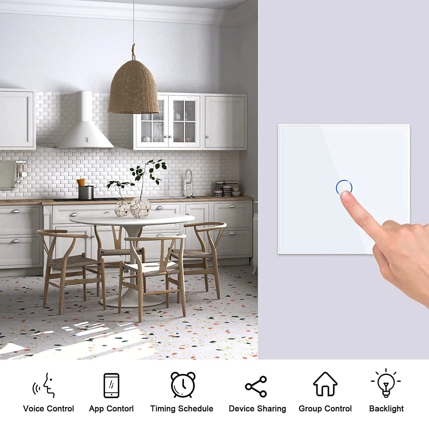 TUYA WIFI EU Smart Switches 1/2/3/4Gang Touch Light Switch Wall Sensor 433mhz RF Switches Smart Life for Alexa Google Home Alice