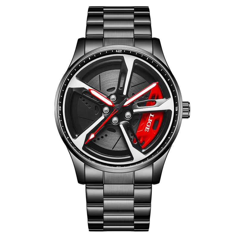 New 30Km Waterproof 6 Colors Sports 3D Xiaomi Car Wheel Watch Fashionable Rotating Dial Stainless Steel Strap Waterproof Quartz Watches Reloj Hombre Sports Supplies