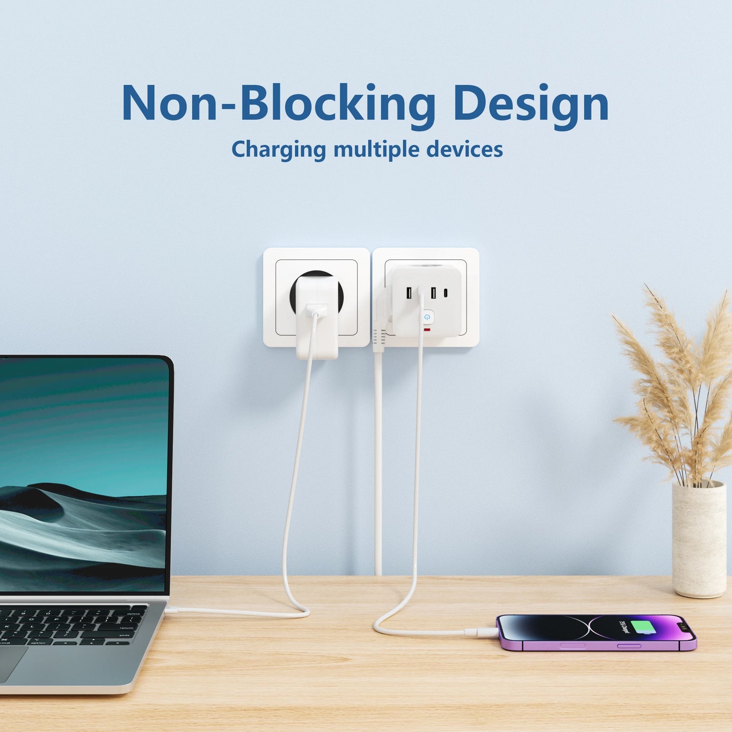 NEW 7-in-1 Combo EU Power Strip, Power Strip Surge Protector 3 AC Outlets 3 USB 1 Type-C, Desktop Charging Station With Overload Protection
