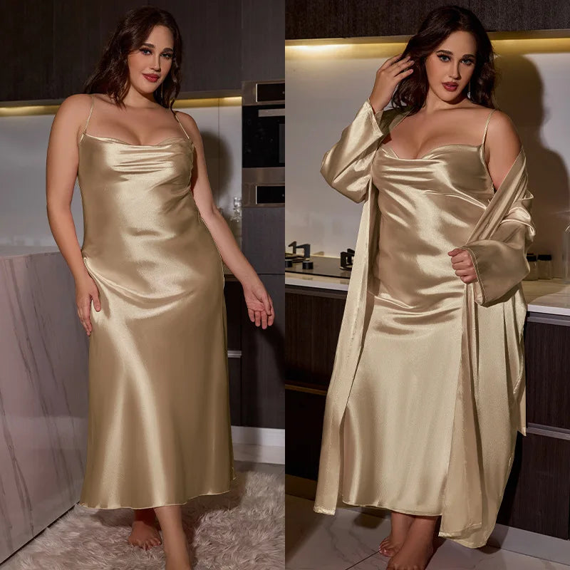 NEW XL-5XL Plus Size 5Colors Sexy Wedding Chubby Women Long Robe Dress Kimono Bathrobe Gown Sleepwear Casual Home Wear Loungewear Pink Satin Honeymoon Nightgown Lingerie