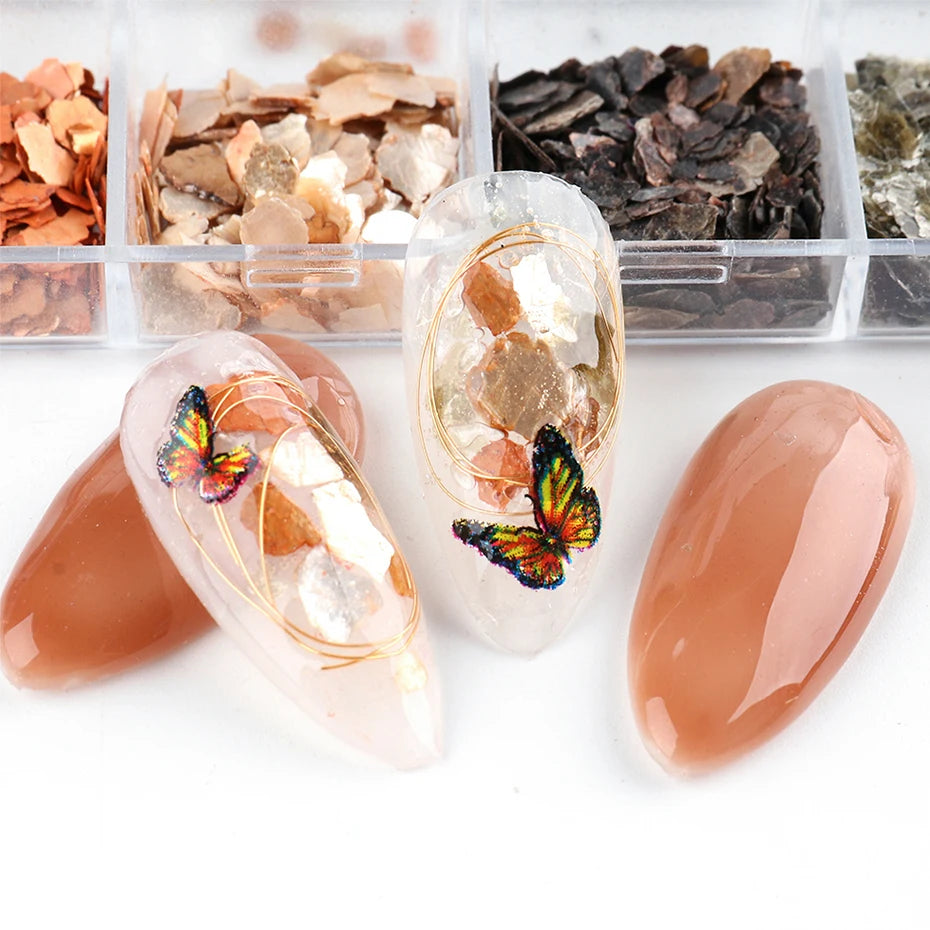 Irregular Abalone Shell Natural Rhinestone 3D Gradient Broken Shell Flakes Marble Stone Mica Slice Gem Nail Art Decoration SAYM