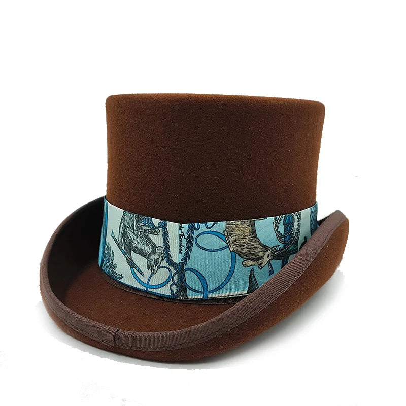 NEW Arrivals British President Men Luxury Top Hat Presidential High Hat British jazz Top Multi-Colors Hats Gentleman Evening Wedding Party Flat Felt Hat Formal Tuxedos Costume Apparel Accessories Male Luxury Fashion Clothing