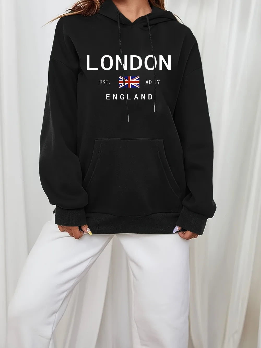 NEW Arrivals Vibrant London Drawstring Hoodie - Fashion Hoodies with Kangaroo Pocket Casual Long Sleeve Boys Girls Streetwear Casual Fashion Clothing Supplies