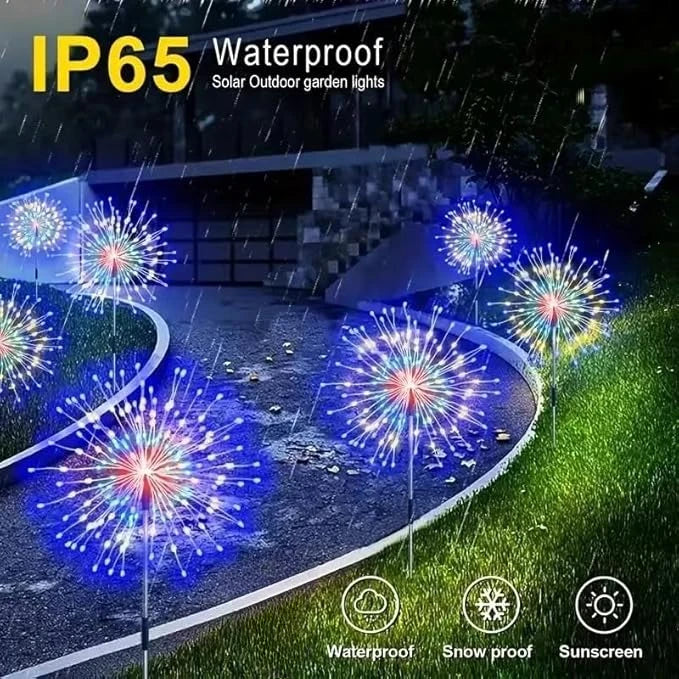 NEW 2PCS Set Solar Outdoor Firework Lights 200 LED Waterproof 2 Modes Decorative Sparkles Stake Landscape Light for Party Garden Footpath Lighting Accessories
