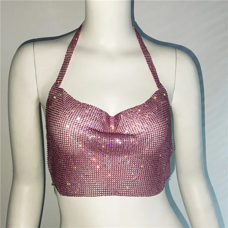 NEW Arrivals 7 Colors Sparkly Diamond Tank Top for Women, Crystal Rhinestone Spaghetti Strap, Sexy Backless, Club Crop Top, Festival Rave Party Tops