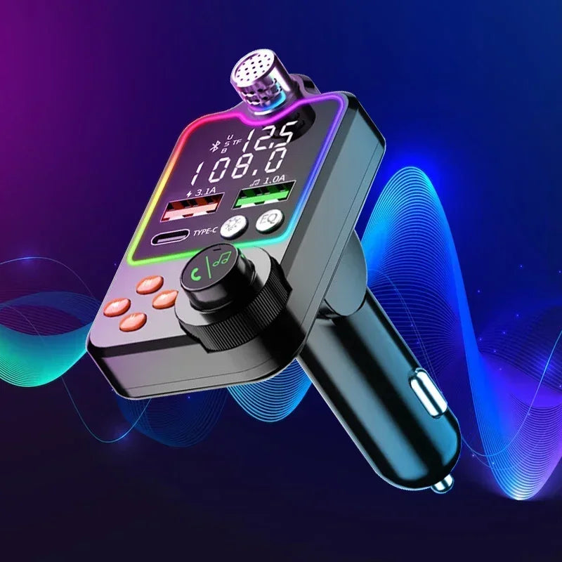 NEW Arrivals Car Bluetooth Quick Charger Car Cigarette Lighter Call Hands-free EQ Atmosphere Light MP3 Player FM Transmitter Charger
