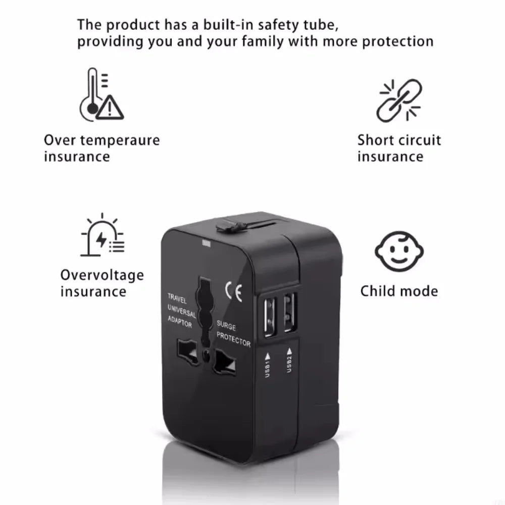 NEW Arrivals Universal Global Conversion Plug Travel Conversion Socket Dual USB Port EU UK US AU AC Power Charger Worldwide Adapter Outlet Converter Electrical Plug Overseas Hotels Business Trip