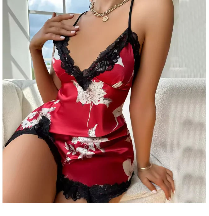 NEW Arrivals S-XL 10 Colors/Patterns Sexy Backless Mini Female Silk Nightgown Lingerie Summer Chemise Sleepwear Suspender Nightdress White Satin Lace Home Wear Loungewear