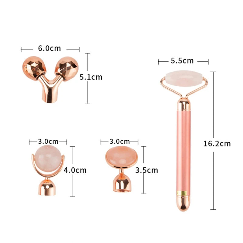 24K Gold Beauty Bar Face Massager Electric Vibrating Rose Quartz 3D Massager Roller Face Lifting Body Facial Gua Sha Jade Roller