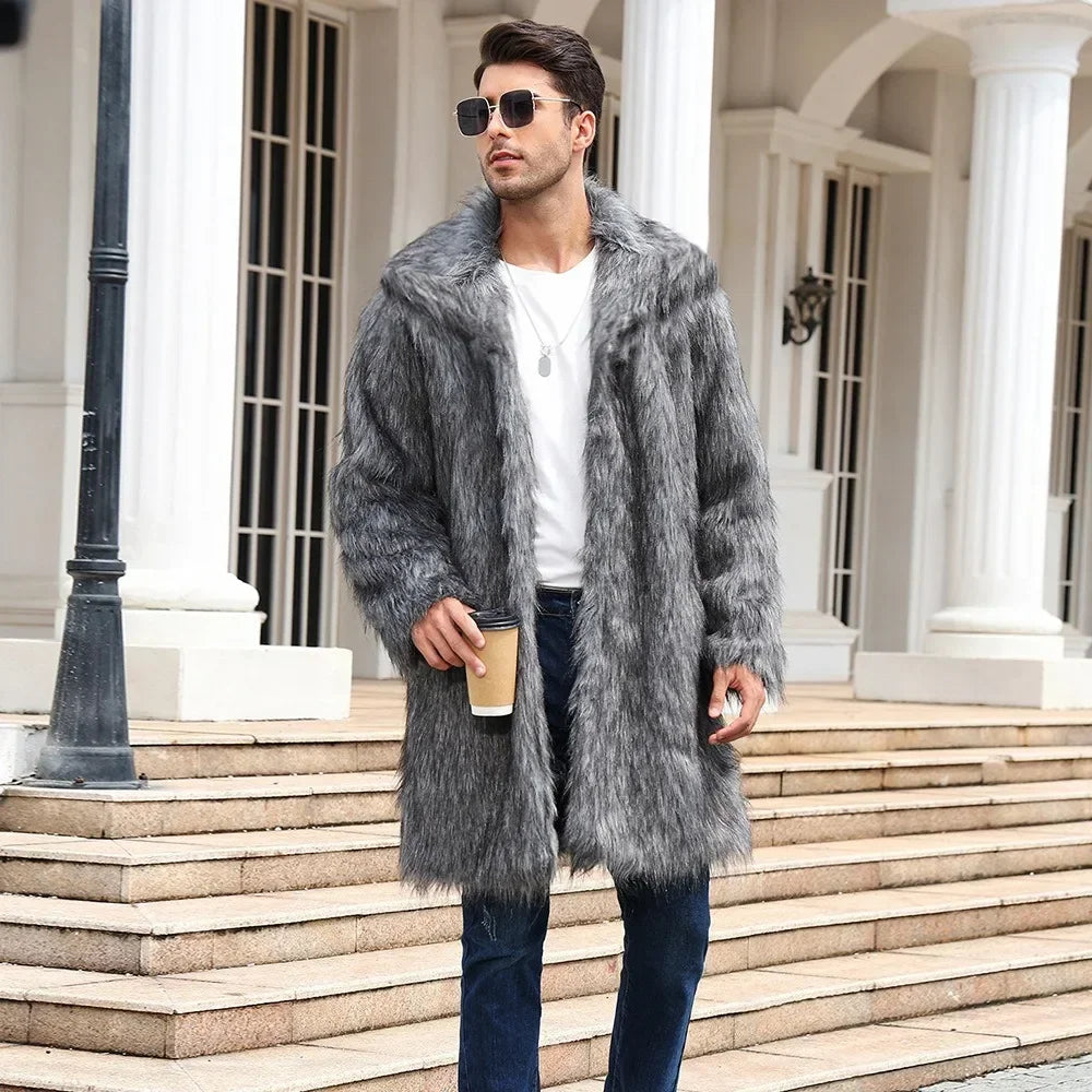 NEW Arrivals "BIG SAVE" S-4XL Men Faux Fox Fur Jacket Coat Winter Thick Fluffy Plus Size Long Sleeve Warm Shaggy Outerwear Supplies Luxury Extra Large Fur Long Jacket Bontjas Jackets Men Luxury Fashion Clothing Products