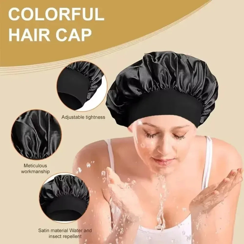 NEW Arrivals 13 Colors Soft Silk Satin Lined Bonnet Large Satin Hair Bonnet Household Sleep Shower Cap Hair Wrap Cover for Long Hair Ladies Beauty Salon Spa Tools Women Hair Care Accessories