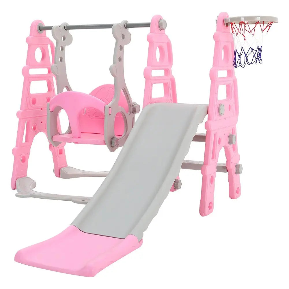NEW Arrivals Children Toddler Swing and Slide Set with Basketball Hoop Garden Climbing Frame, Outdoor Indoor Large Slide Swing , Pink & Blue Color Kids Sport Games Toys Supplies