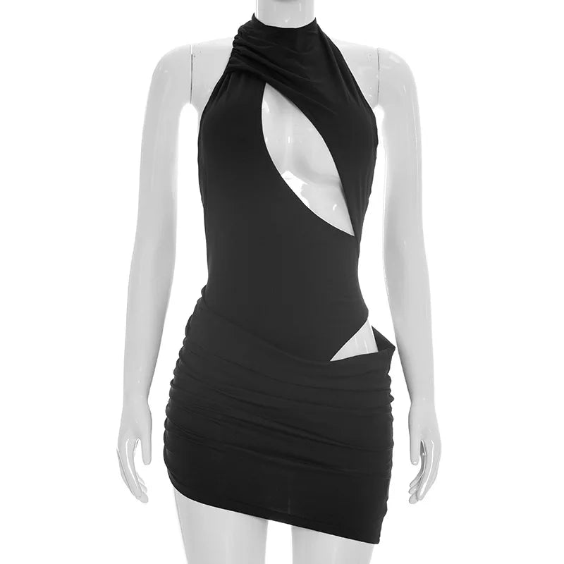 Black/Red Color New in Hollow Out Sexy Women Dress Summer Elegant Ladies Ruched Backless Cute Classy Mini Dresses Bodycon Party Red Short Dress