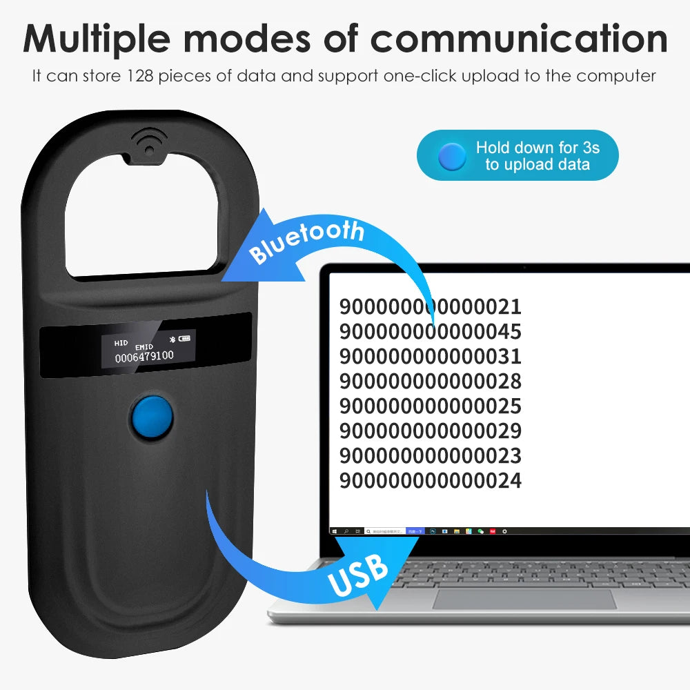 Animal Black RFID Reader 134.2KHz 125kHz USB/Bluetooth Pet Cat Dog Microchip Scanner FDX-B Glass Chip Identification Tag Reader