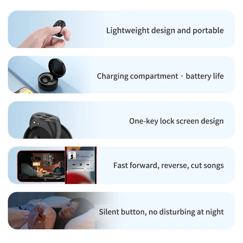 NEW Arrivals For TikTok Fingertip Remote Control Ring Bluetooth Novels Comics Turn Page Music App Controller Selfie Camera Shutter For iPhone Mobile Phones Accessories