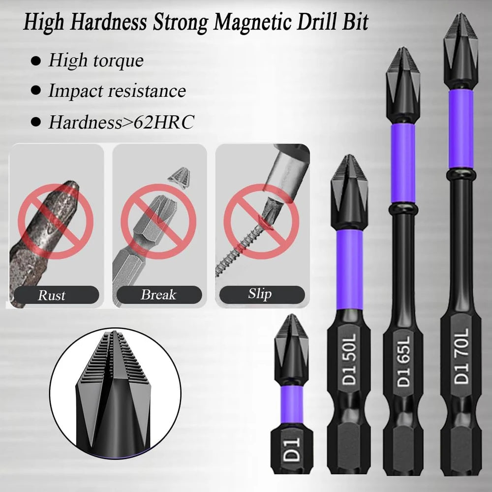 NEW Arrivals 12 Pcs Set Magnetic Screwdriver Bits Non-Slip Shockproof Phillips Impact Bits Hex Shank Alloy Steel Bits Suitable for Power Tools