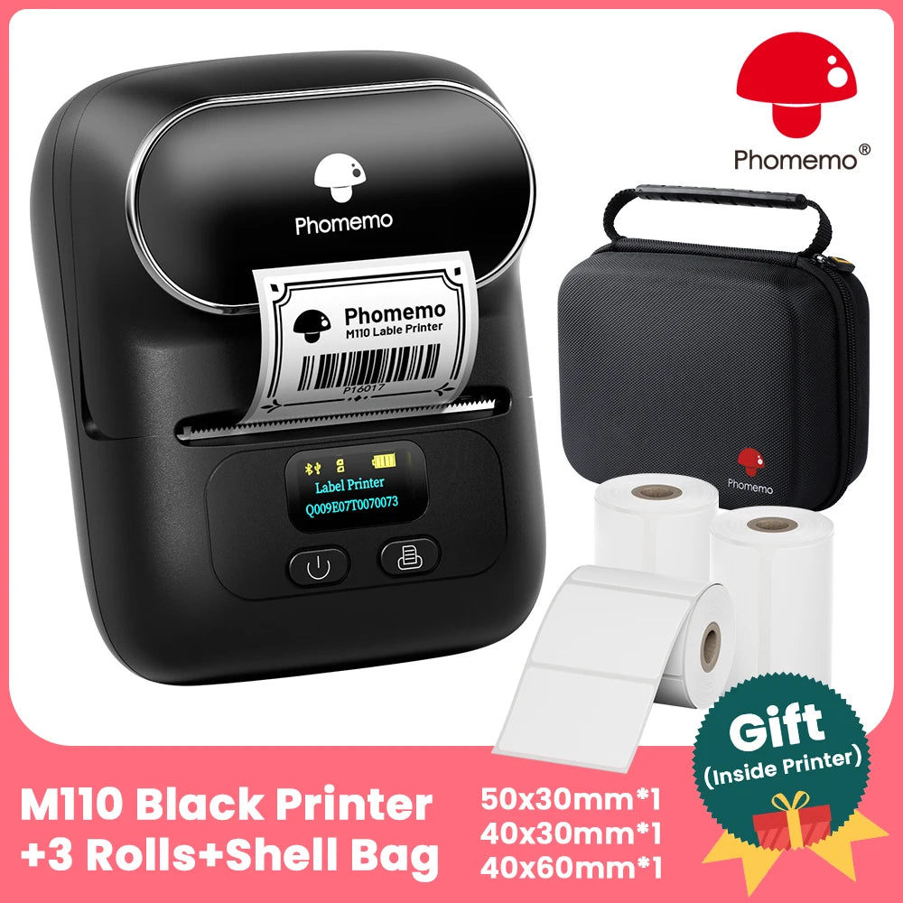 BRAND NEW Original PHOMEMO M110 Label Printer Mini Printer Thermal Label Maker Portable Labeling Machine for Business Barcode Cable School Home Office Business Thermal Printer Set