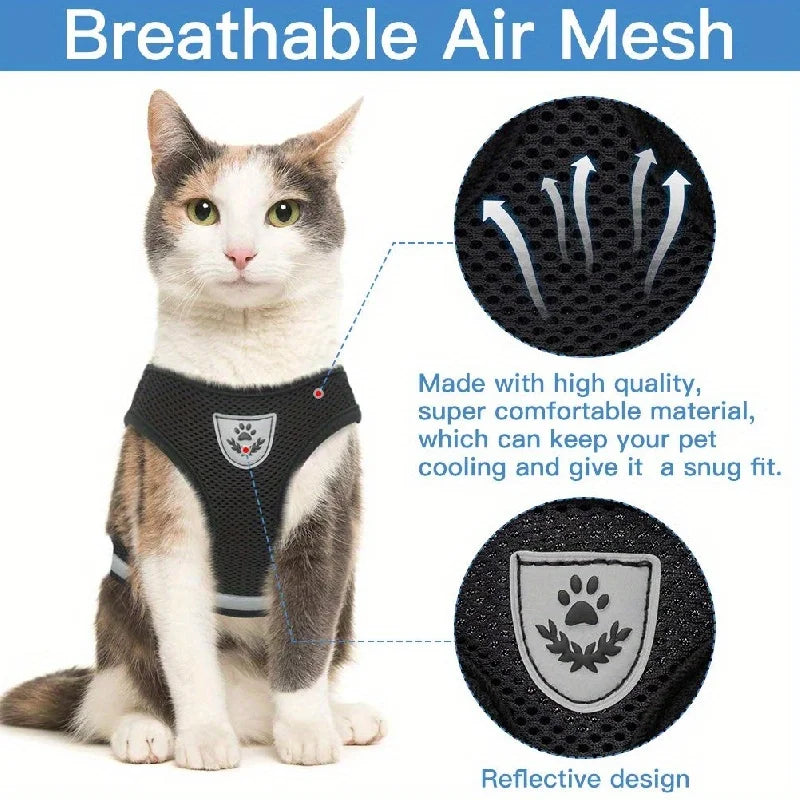 NEW Arrivals Breathable Cat Harness And Leash Escape Proof Pet Clothes Kitten Puppy Dogs Vest Adjustable Easy Control Reflective Cat Harness Pets Safety Accessories