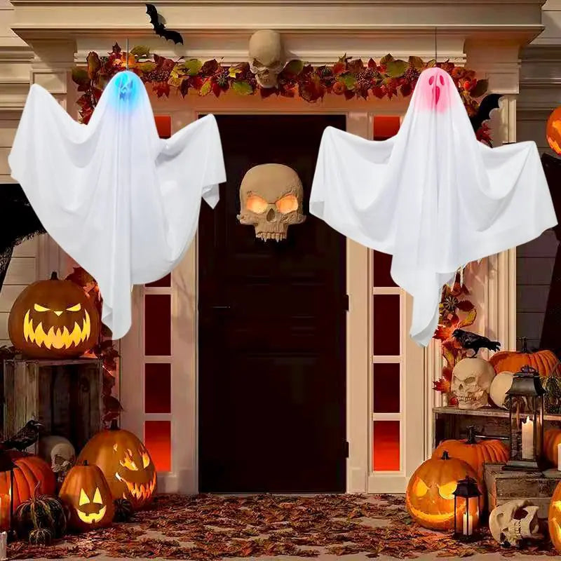 10PCS Halloween Scary LED Lights Glowing Hanging Ghost Venue Setting Horror Door Hanging Haunted House Props Halloween Props Decoration