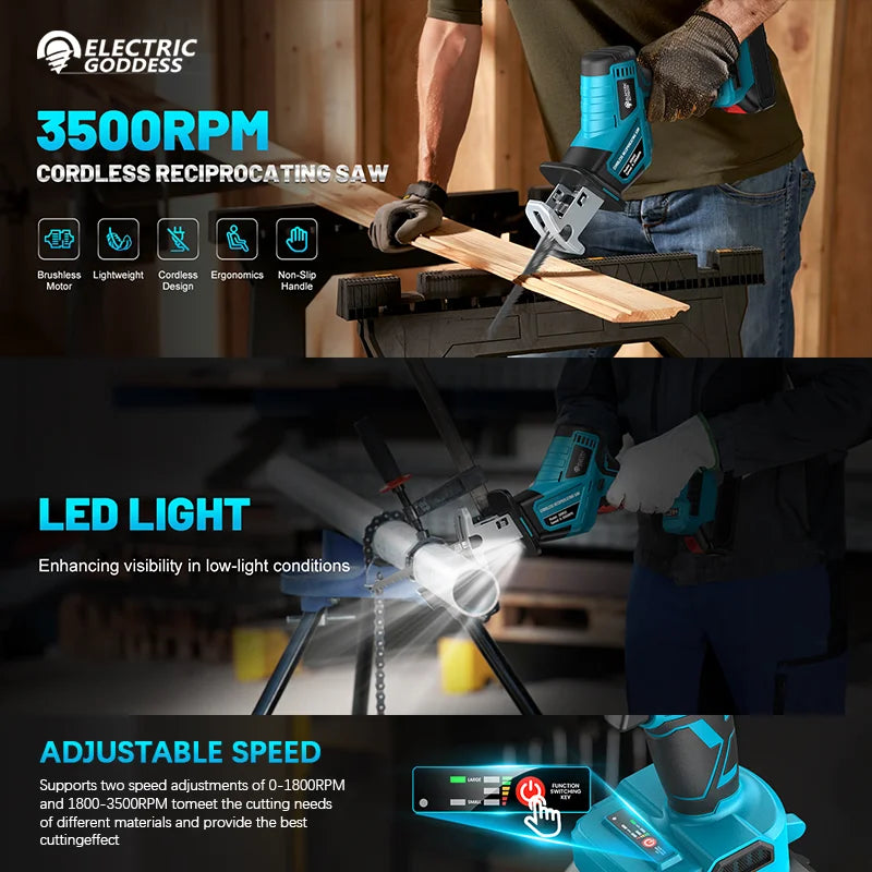 NEW Arrivals 4000RPM 4PCS Set ( Without Battery) Saw Cordless Electric Reciprocating Saw Multifunctional Metal Wood Pipe Cutting Saw Tool For Makita 18V Home Garden Supplies