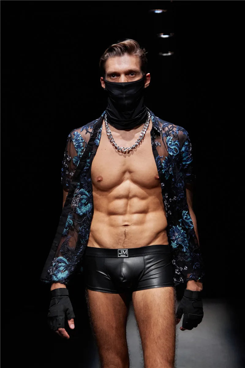 Mens Underwear Boxers Brief Sexy Male Underwear PU Leather Underpants Man Swim Trunk Men Underwear Boxer Shorts