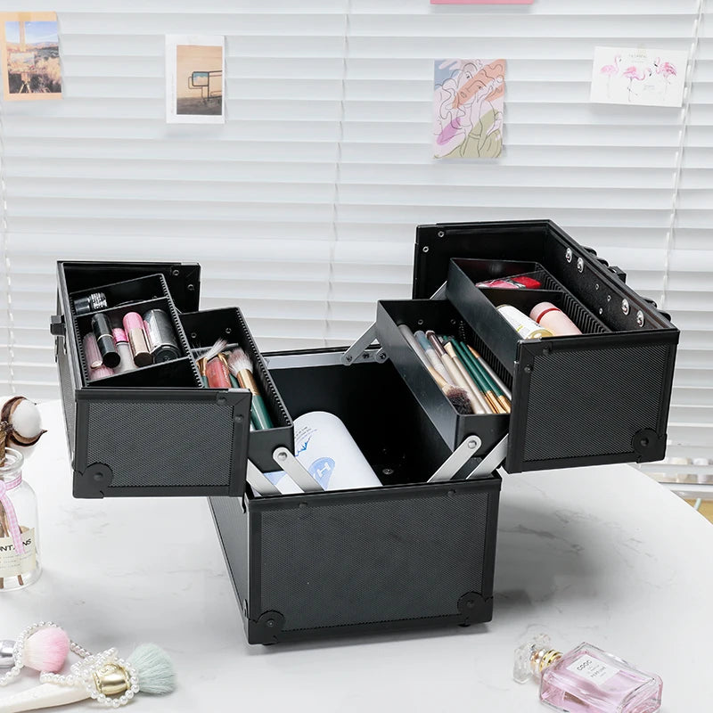 NEW Arrivals Professional Aluminum Alloy Make-Up Train Case Jewelry Box Organizer, Large Capacity, Outdoor Travel Cosmetic Case With Handle Women Cosmetic Accessories