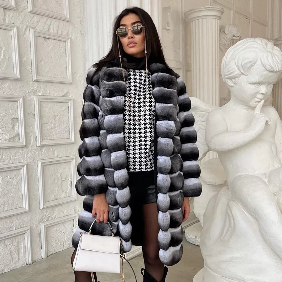 NEW Arrivals UK S-4XL Size 3 Colors Women Luxury Chinchilla Natural Rex Rabbit Fur Coat With Fur Collar Warm Winter Jacket Women Warm Chinchilla Fur Jacket Real Fur Coat