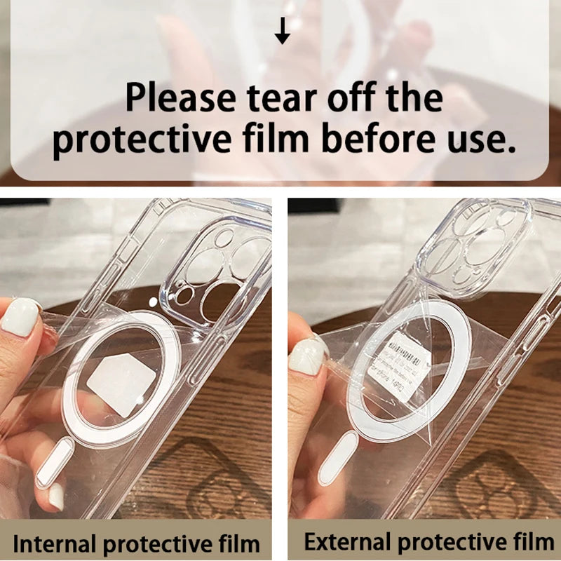 For iPhone Pro Max Magnetic Transparent Wireless Charge Case For iPhone 11 12 13 14 15 16 Pro Max Plus Mini X 7 8 Shockproof PC Cover