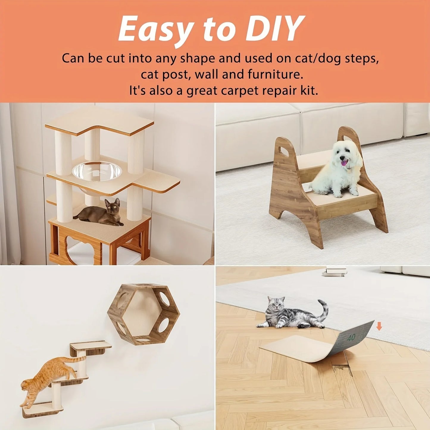 NEW Arrivals 3 Colors 78.7x15.7" Large Customizable Self-Adhesive Cat Scratching Mat - Protects Furniture & Promotes Healthy Claws Home Pets Supplies