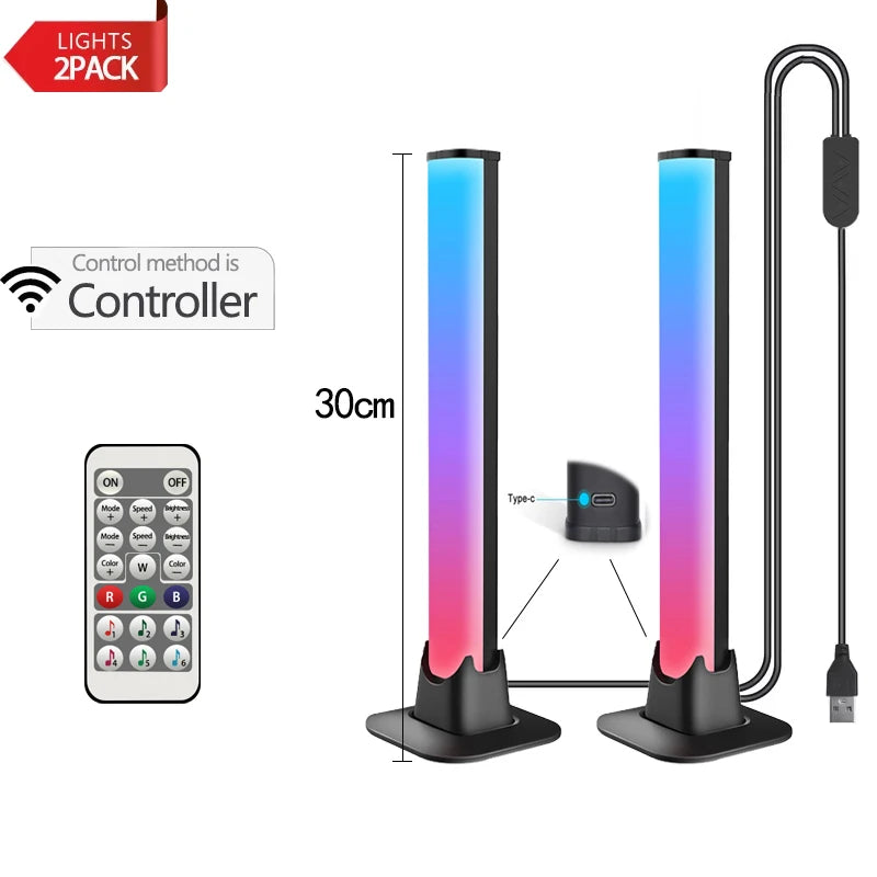 NEW Arrivals 30/55cm RGB Backlight Bar Desktop Atmosphere Light LED Music Rhythm Sensing Decoration Lamp Gaming Bedroom Festival Night Light
