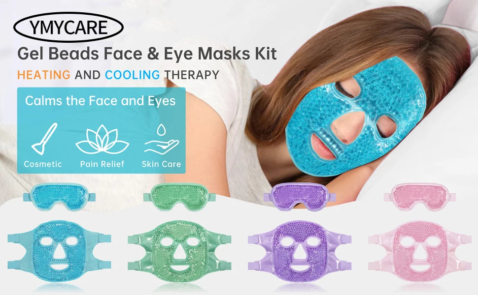 NEW Arrivals 2PCS Set 3 Colors Cooling Ice Face and Eye Mask for Reducing Puffiness, Bags Under Eyes, Sinus, Redness, Pain Relief, Dark Circles, Migraine, Hot/Cold Pack Ladies Beauty Salon Spa Supplies