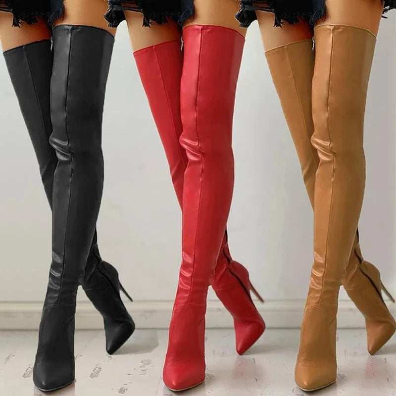 NEW Arrivals Autumn/Winter Women's Boots Pointed Side Zipper Slim High Heels Large Over Knee Boots Women's Boots Platform Boots Women Shoes