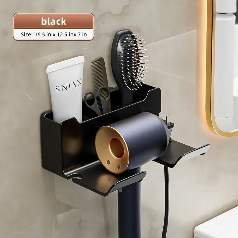 NEW Arrivals White/Gray/Black Color Wall Mounted Hair Dryer Holder for Bathroom Shelf Without Drilling Plastic Hair Dryer Stand Bathroom Organizer Wall Shelf