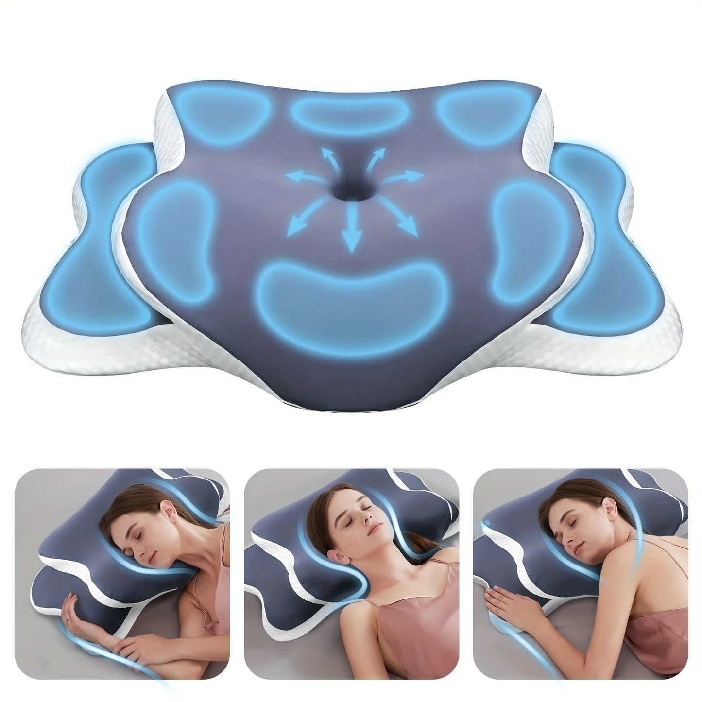 NEW Arrivals Purple Color Butterfly-Shaped Ergonomic Pillow – Breathable Mesh Fabric, Suitable for Side Sleepers, Back Spine Cervical Support Massage Cushion