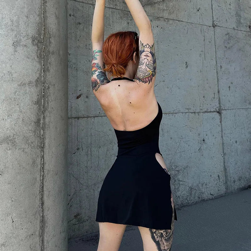 NEW Arrivals 6 Colors Summer Sexy Halter Mini Dress Y2K Women Sleeveless Strap Streetwear Backless Split Black Dress Party Elegant A-LINE New Dresses Evening Party Night Clubwear Mini Dress