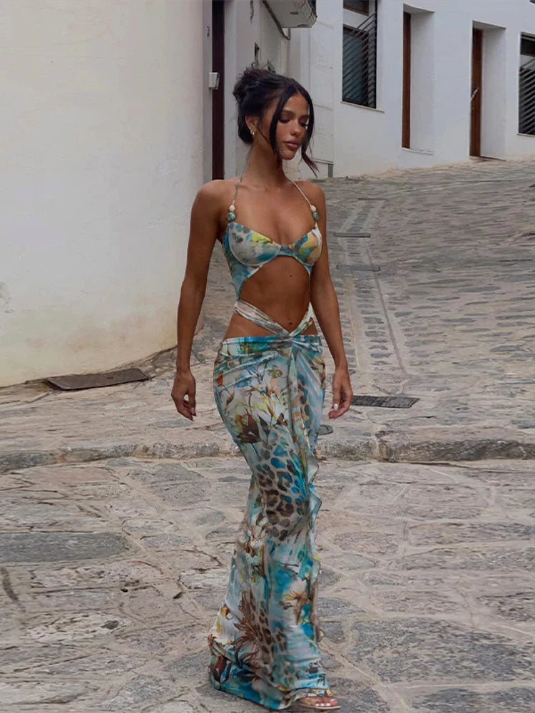 NEW Arrivals UK Size 4 Colors Women Sexy Chic Sleeveless Hollow Out Halter Bodycon Mini/Maxi Dress Ladies Evening Beach Party Seaside Vacation Bohemian Girls Sexy Night Clubwear