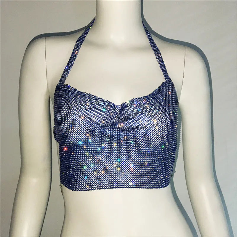 NEW Arrivals 7 Colors Sparkly Diamond Tank Top for Women, Crystal Rhinestone Spaghetti Strap, Sexy Backless, Club Crop Top, Festival Rave Party Tops