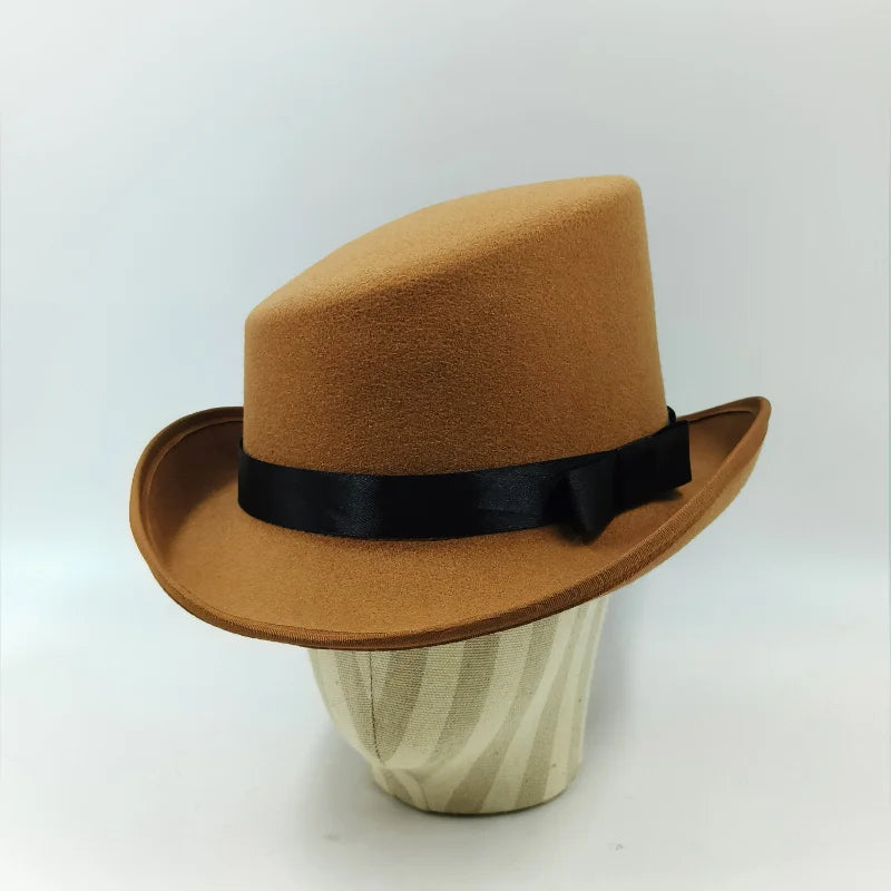 NEW Arrivals British President Men Luxury Top Hat Presidential High Hat British jazz Top Multi-Colors Hats Gentleman Evening Wedding Party Flat Felt Hat Formal Tuxedos Costume Apparel Accessories Male Luxury Fashion Clothing