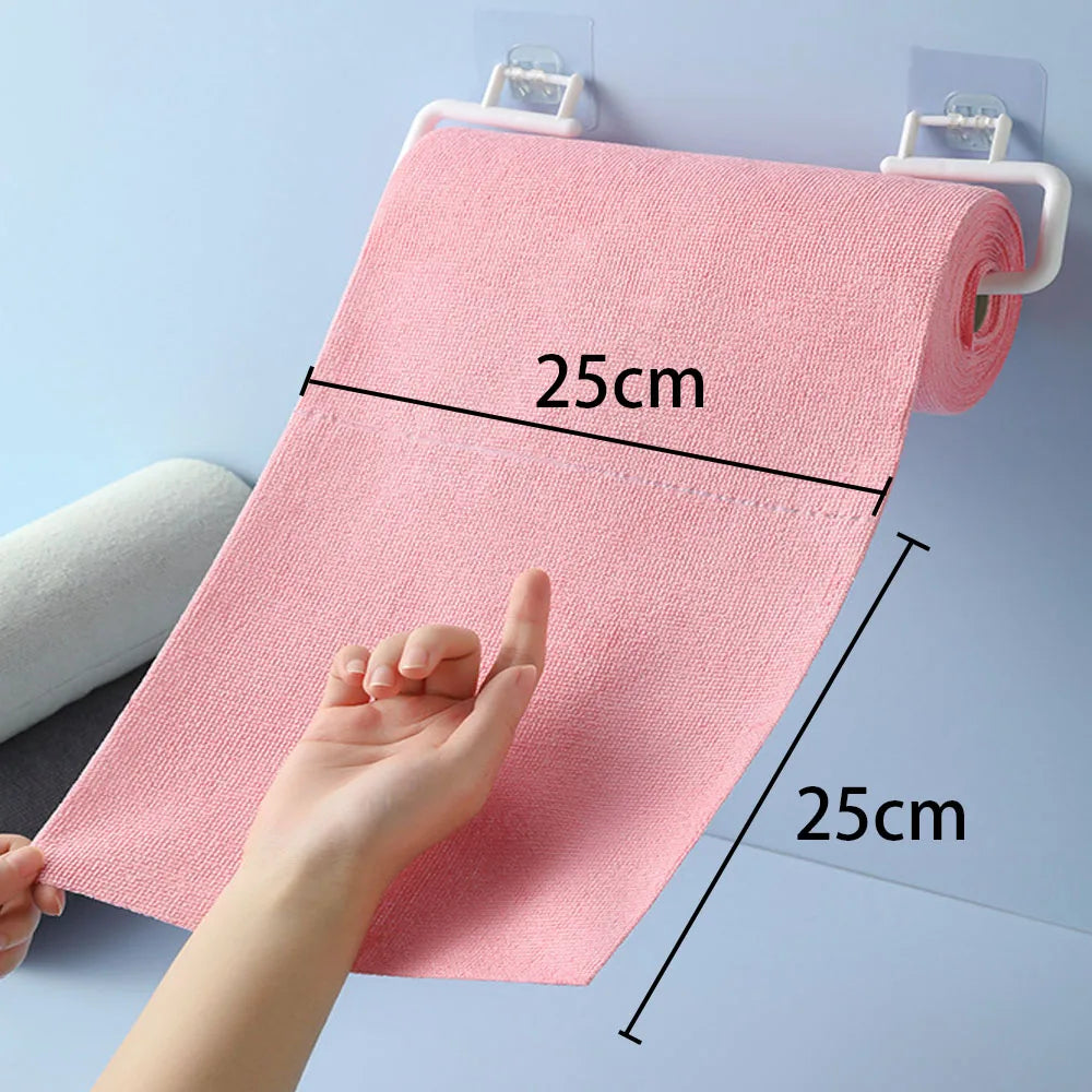 NEW Arrivals 50PCS 25x25CM 6 Colors Reusable Cleaning Wipe Household Kitchen Cloth Microfiber Towel Rolls Dish Rags Wash Paper Towel Replacement Car Home Office Cleaning Supplies