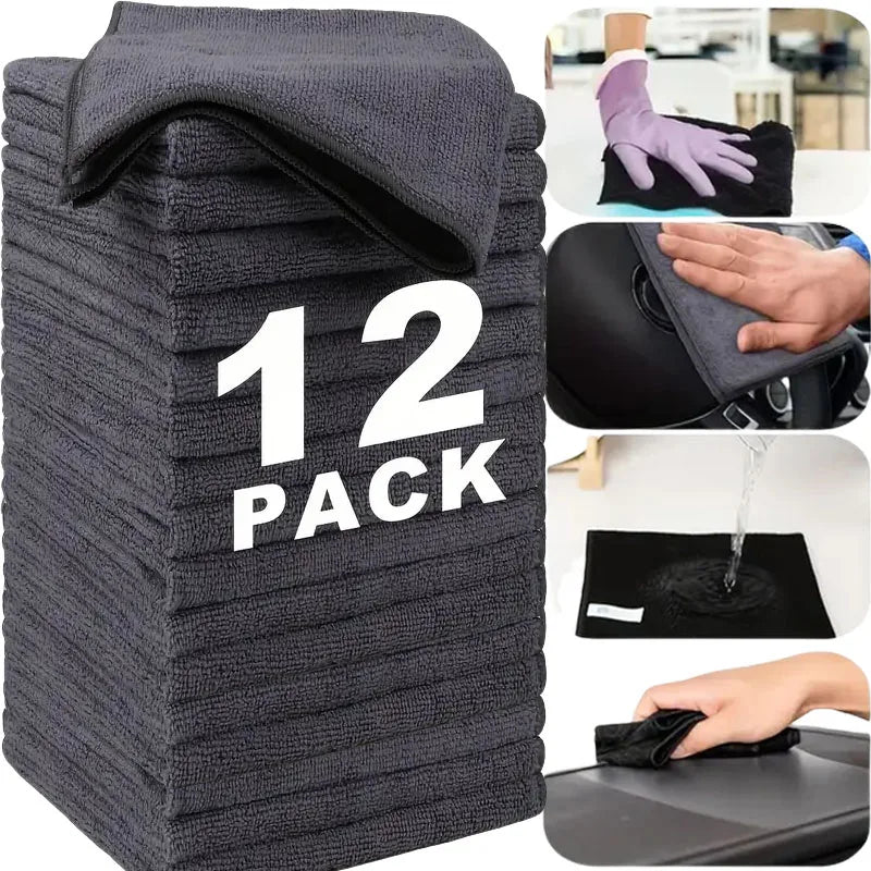 NEW 12PCS Set 25x25Cm Thicken Microfiber Cleaning Cloths Lint Free Microfiber Cleaning Towel Cloths Reusable Cleaning Towels Absorbent for Car Window Home Cleaning Supplies