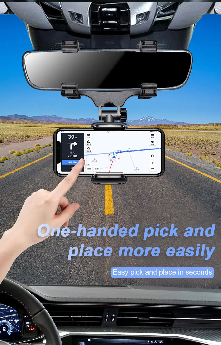 NEW Rearview Mirror Phone Holder for Car Free Rotation Adjustment Phone Mount Stable Gripper Smartphone Navigation Bracket