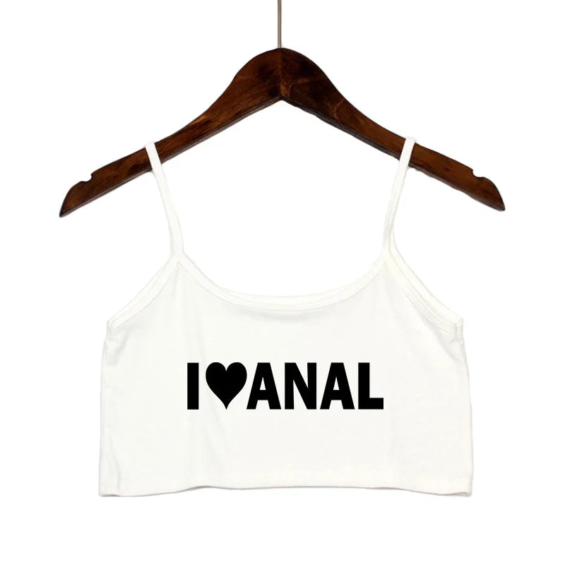 NEW Arrivals 5 Colors Women's Crop Top New Anal Love Heart Summer Sexy Elastic Cotton Camis Sleeveless Short Tank Top Bar Hot Tops for Women Summer Beach Bar Streetwear Tops