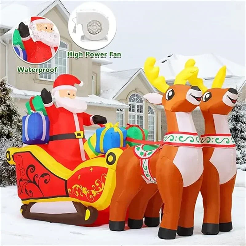2.1m Length Christmas Decoration Inflatable Toy Santa Reindeer Sled with LED Lights Indoor Outdoor Garden Party Scene Ornament Decoration Supplies Products
