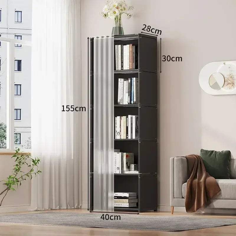 5 Layers Dustproof Wardrobe High Capacity Partition Bookshelf Bedroom Open Simple Assembly Storage Cabinet Bedroom Furniture