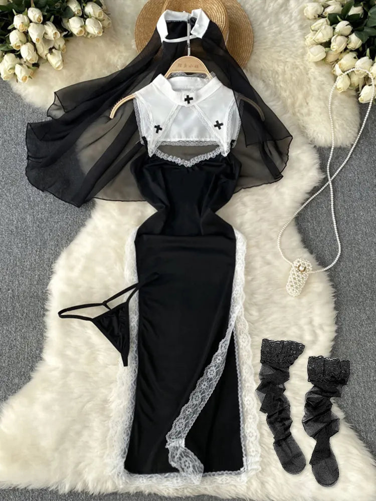 Women's Hollow Combination Bodysuit Slim Fit Erotic Mesh Lace Jumpsuit Bodysuit Sexy Fashion Pajamas