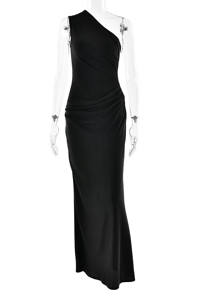 NEW Arrivals 4 Colors Patchwork Backless Satin Sexy One Shoulder Women Maxi Dress Sleeveless Evening Dress Summer Slim Elegant Party Clubwear
