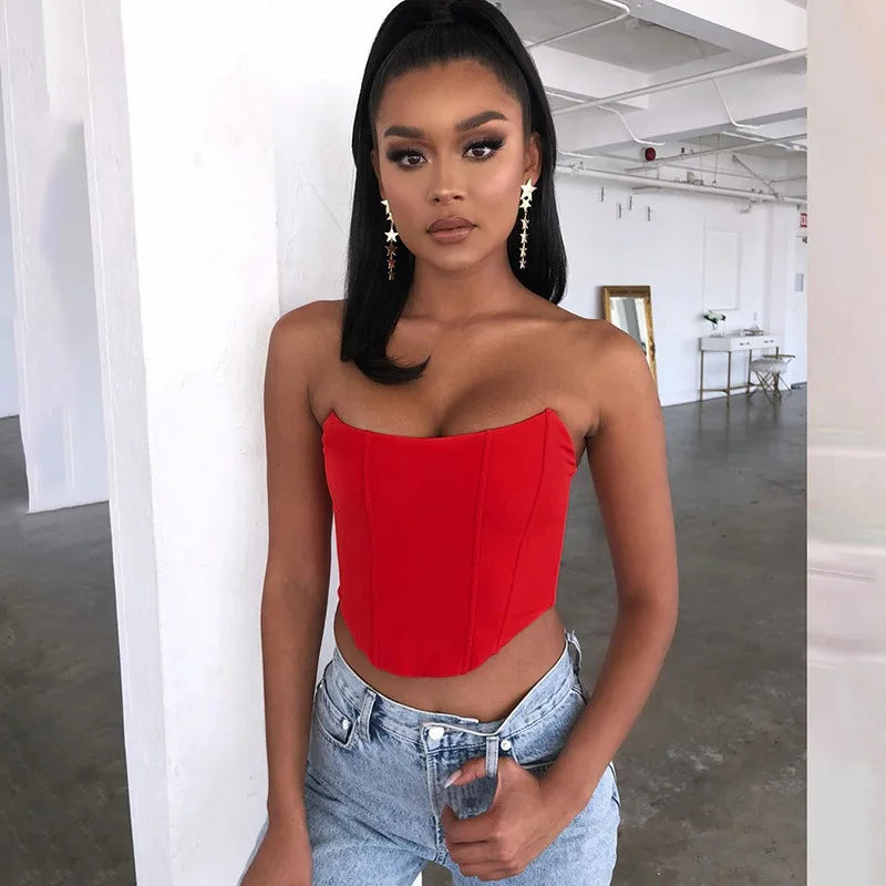 NEW Arrivals 4 Colors Women Sleeveless Off Shoulder Fashion Sexy Corset Crop All Seasons Tops Vest Female Underwear Backless Bustier Top Solid Girls Casual Clothing Supplies