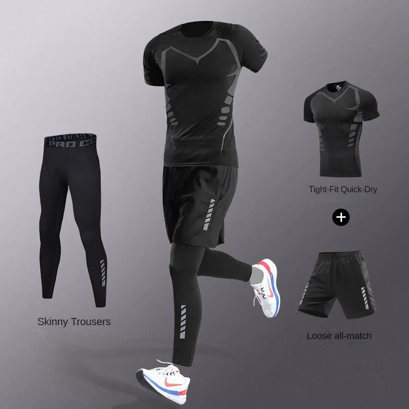 NEW 7PCS Set S-3XL(100Kg+) Plus Size Men's Ice Fiber Quick-Dry Four Seasons Outdoor Running Fitness Full Set/Suit Tracksuit For Marathon, Training Cycling, Jogging, Gym Sweatpants Sports Clothing Supplies